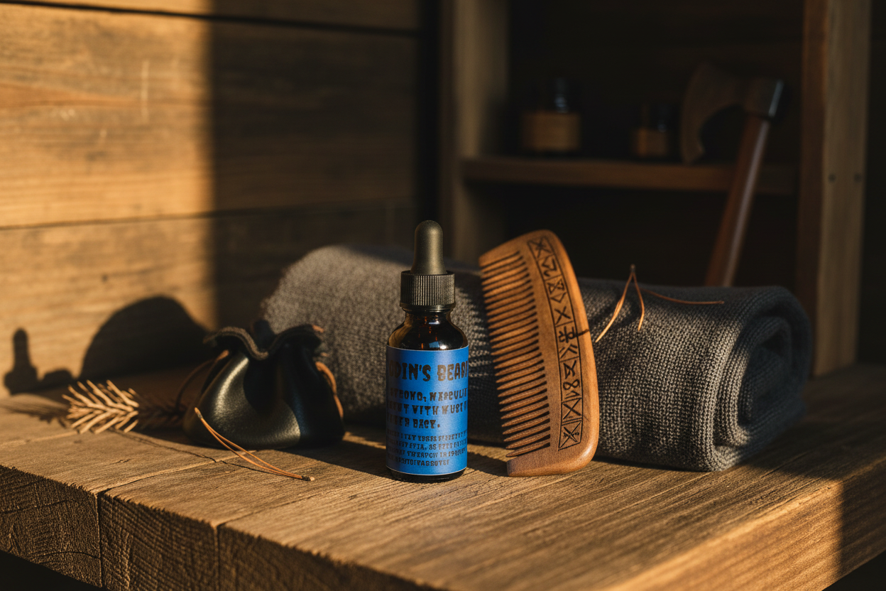 Odin's Beard Oil lifestyle photography with actual product